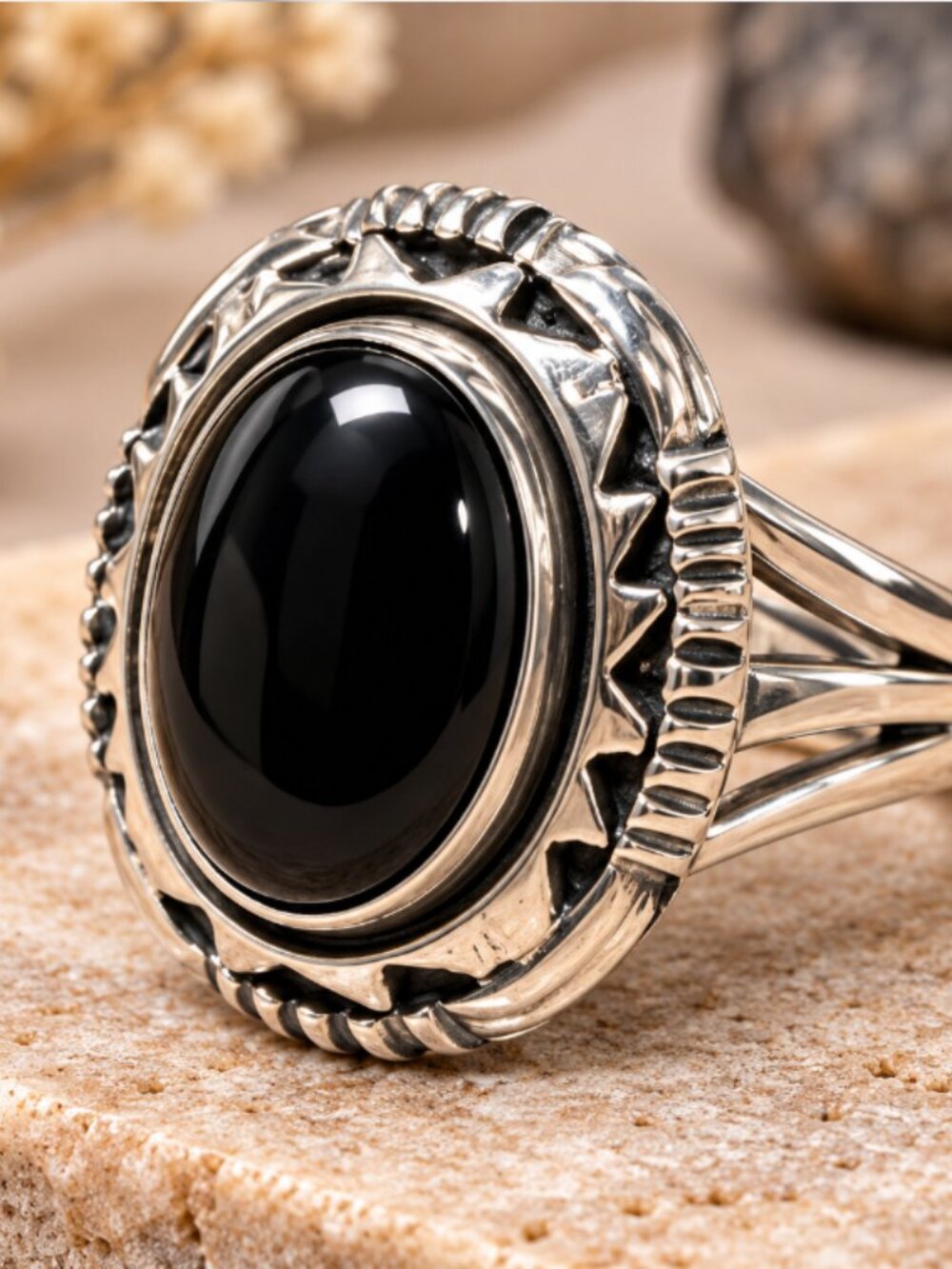 Handcrafted Sterling Silver and Onyx Ring Size 9